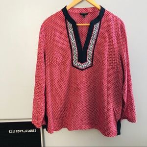 Talbots Red and Black Tunic Top